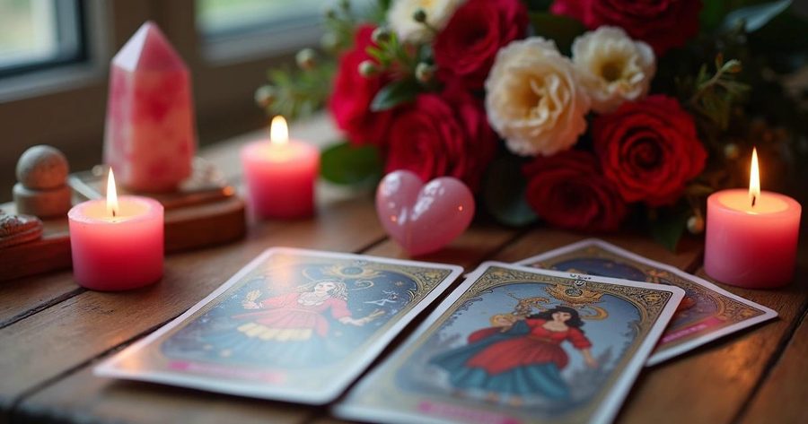 Altar de protección con cristales y tarot